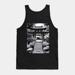 Japanese garden with shrine, black and white Tank Top